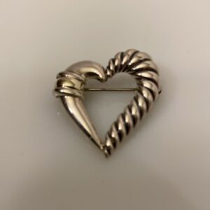 David Yurman Sterling Silver Designer Heart Pin Brooch 14K Gold Band Signed